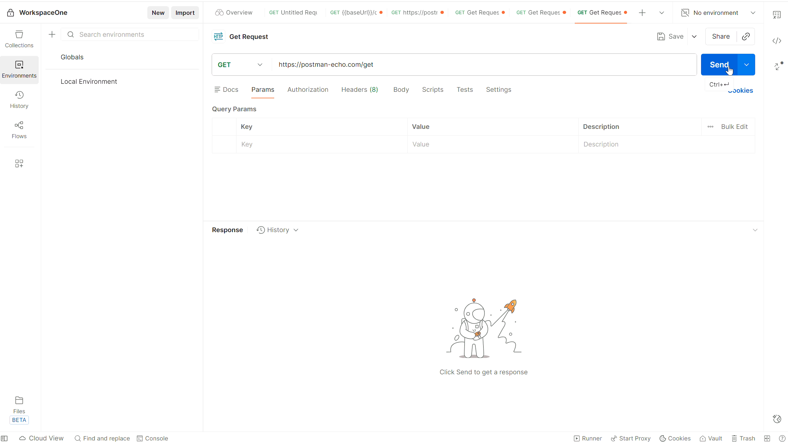 Postman GET request to postman-echo.com showing request headers and JSON response in the Body tab.