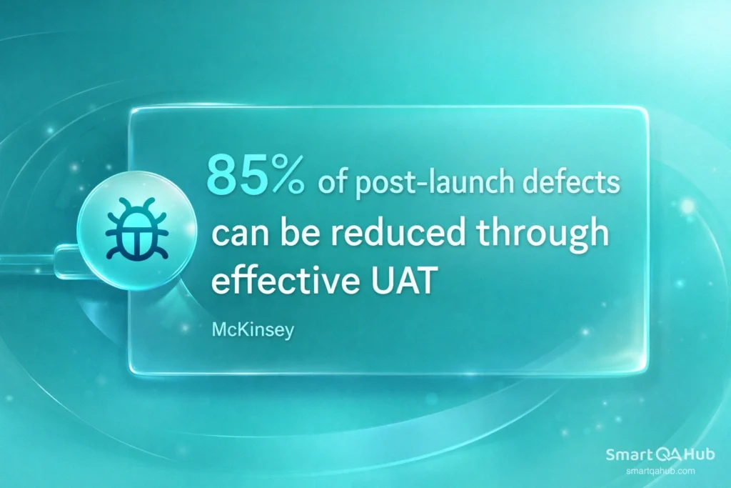 Statistic highlighting that effective user acceptance testing can reduce 85% of post-launch software defects.