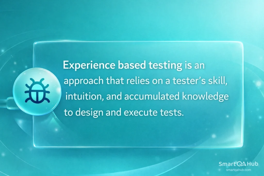Definition of experience-based testing highlighting tester skill, intuition, and accumulated knowledge used to design and execute effective tests.